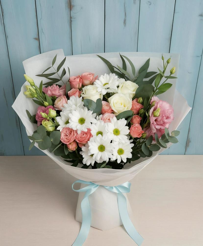 Букет цветов из: Розы, Лизиантусы и Хризантемы в Баймаке
