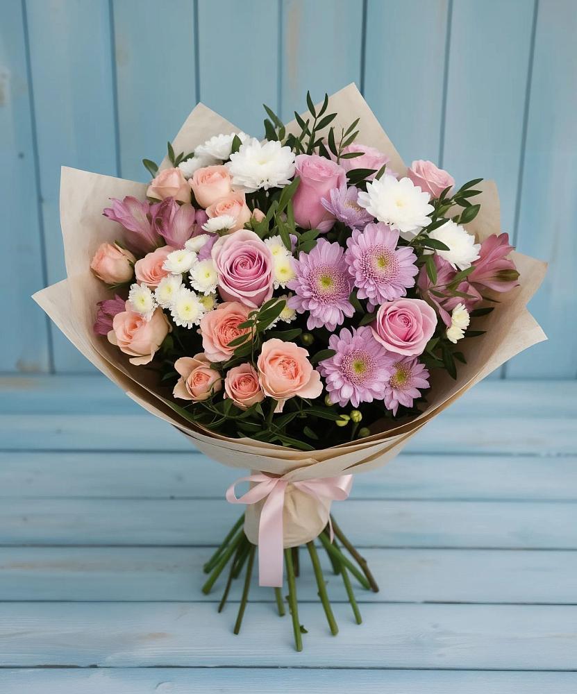 Букет цветов из: Хризантемы, Розы и Альстромерии в Баймаке