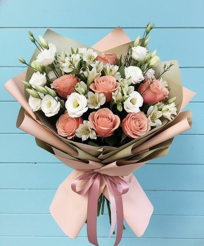 Букет цветов из: Розы, Альстромерии и Лизиантусы в Баймаке