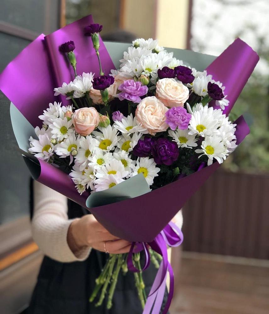 Букет цветов из: Хризантемы, Гвоздики и Розы в Баймаке