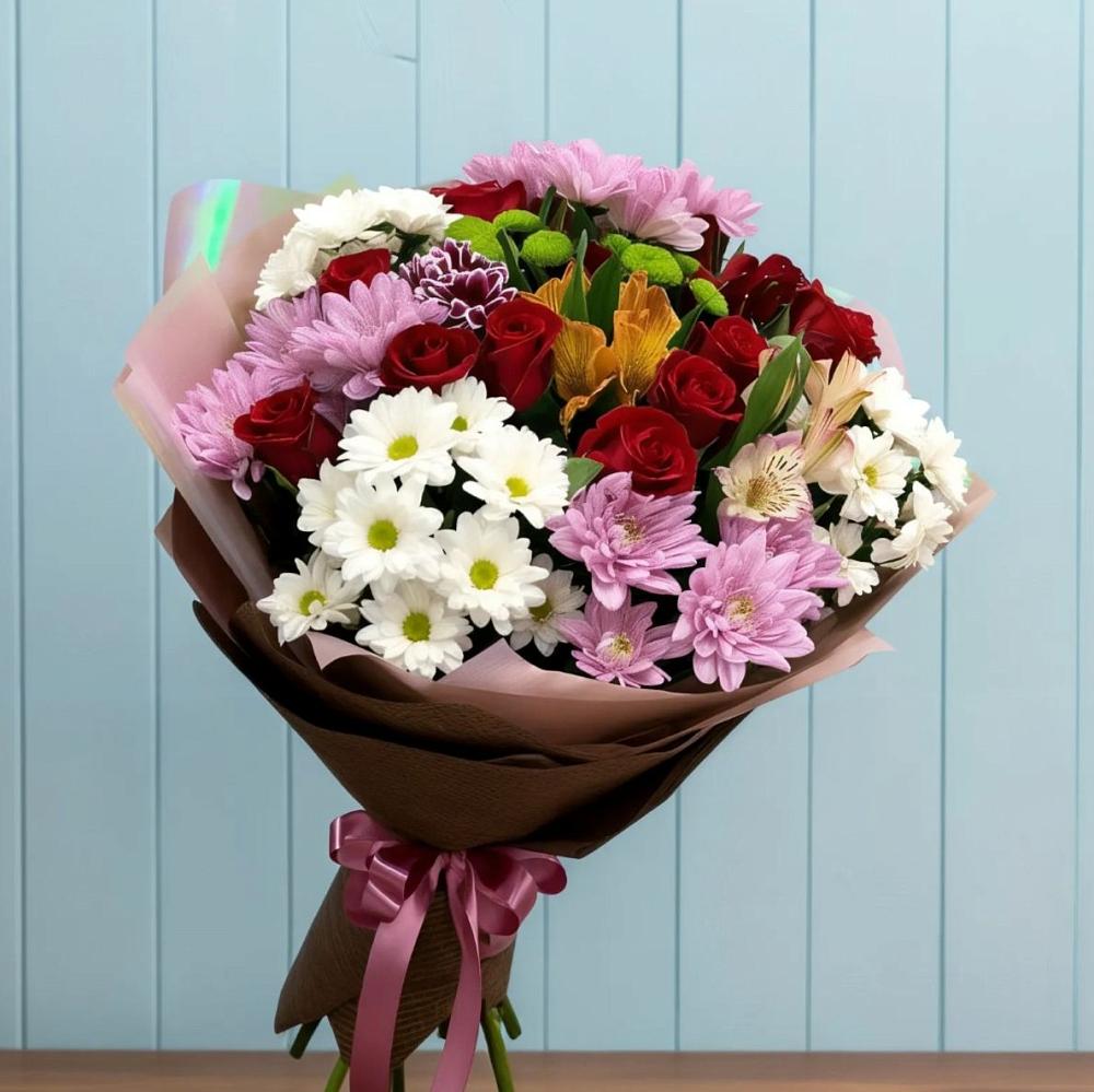 Букет цветов из: Розы, Хризантемы и Альстромерии в Баймаке