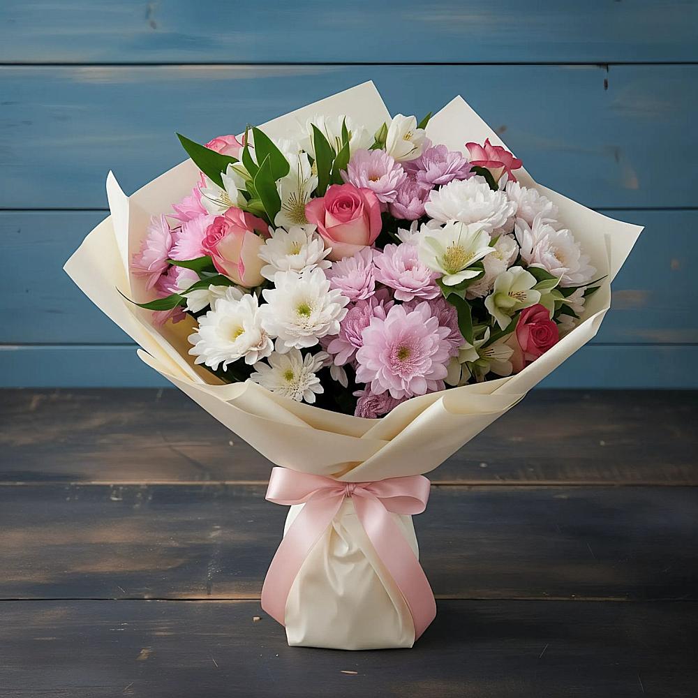 Букет цветов из: Хризантемы, Альстромерии и Розы в Баймаке